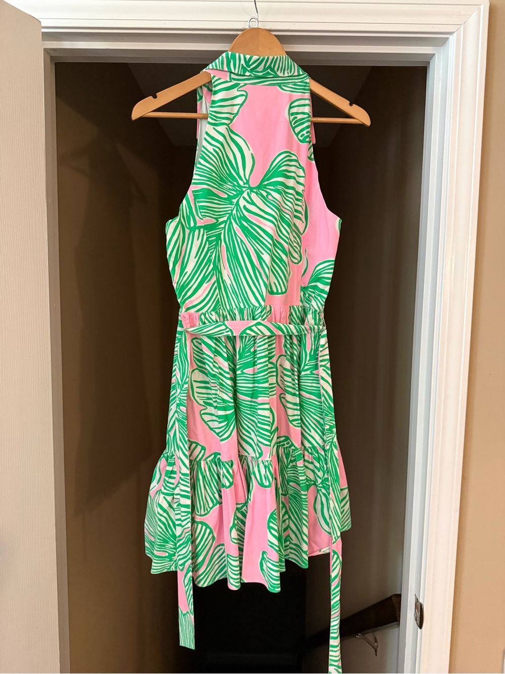 NWT Lilly Pulitzer Pink/Green Trisha Stretch Shirtdress: Who Let the Fronds Out - Picture 6 of 11
